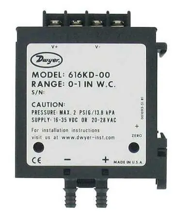 SK0399047-US20260702-105043-0 Dwyer 616KD-01 Differential Pressure Transmitter 0 to 2 Inches Water Column Output 4-20mA - Image 1