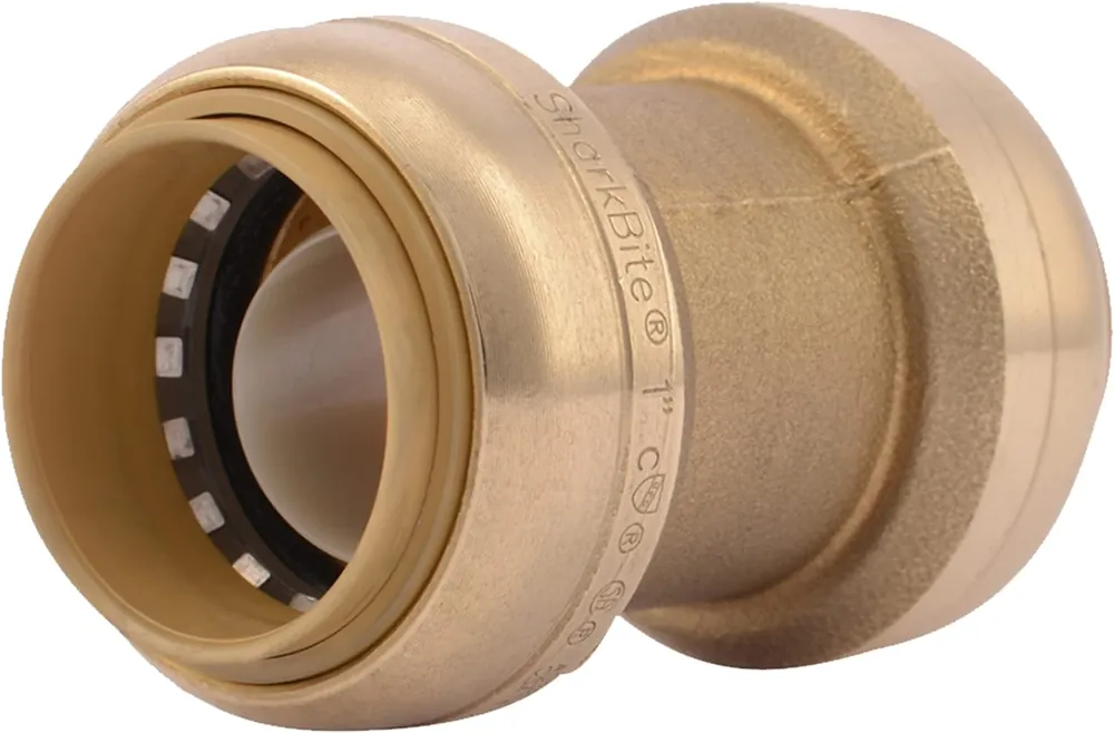 SK0411762-US20260702-105043-0 SharkBite U020LF Straight Brass Coupling 1 Inch for PEX, CPVC, Copper Pipe - Image 1
