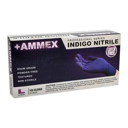 SK0415518-US20260702-105043-0 Ammex AINPF46100 Indigo Nitrile Textured Exam Glove Powder Free Large 100/Box - Image 1