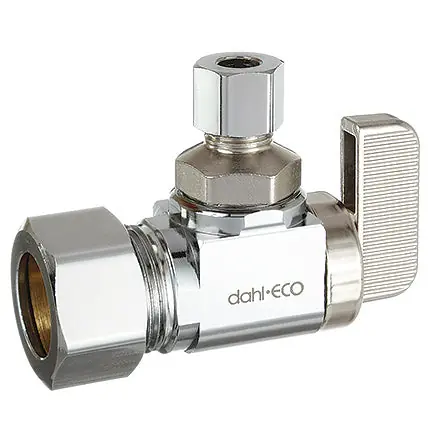 SK0416063-US20260702-105043-0 Dahl Valve 611-33-30 1/2 Nom Comp 5/8 OD x 1/4 OD Comp Angle Supply Stop Lead Free Chrome Plated - Image 1