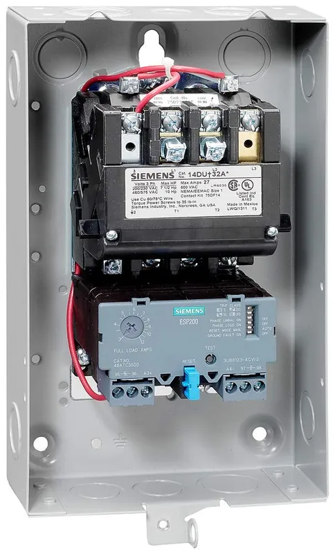 SK0420712-US20260702-105043-0 Siemens 14DUD32BA Heavy Duty Motor Starter Solid State Overload Auto/Manual Reset Open Type NEMA 1 General Purpose Enclosure 3 Phase 3 Pole 5.5-22A Amp Range - Image 1