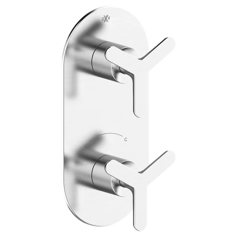SK0421955-US20260702-105043-0 DXV D35105527.100 Percy Polished Chrome 2-Handle Thermostatic Shower Valve Trim/W Tri-Spoke Handles - Image 1