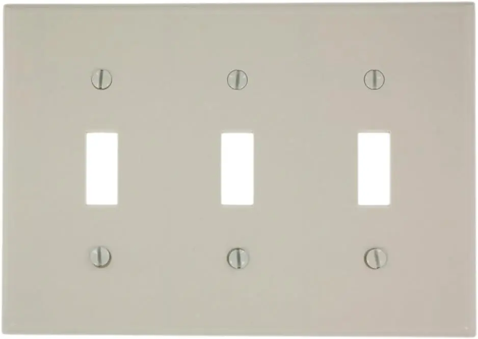 Leviton 78011 3-Gang Toggle Device Switch Wallplate Standard Size Thermoset Light Almond