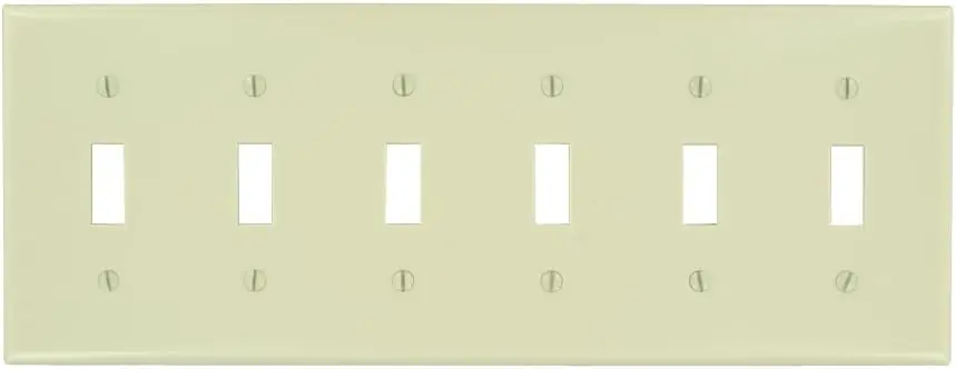Leviton 86036 Standard Size Traditional Wallplate, 6 Gangs, 4.5 in H x 11.8 in W, Thermoset, Ivory