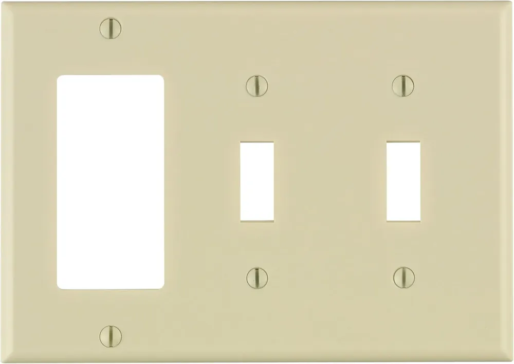 Leviton 80421-T 3-Gang 2-Toggle 1-Decora/GFCI Device Combination Wallplate Standard Size Thermoset