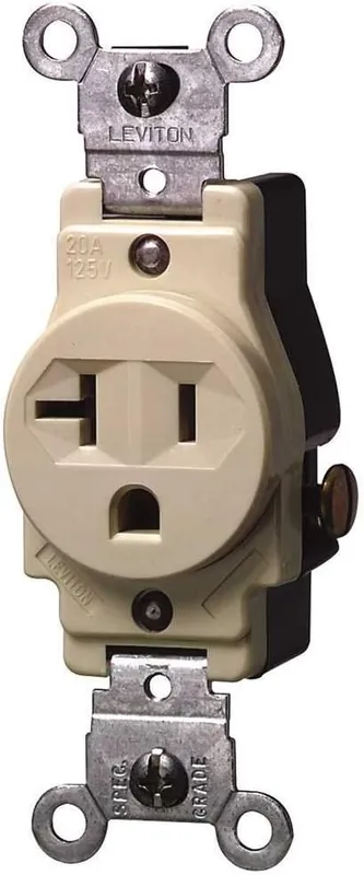 SK0422927-US20260702-105043-0 Leviton 5801-W Narrow Body Single Receptacle, 20-Amp, 125-Volt, Grounding - White - Image 1