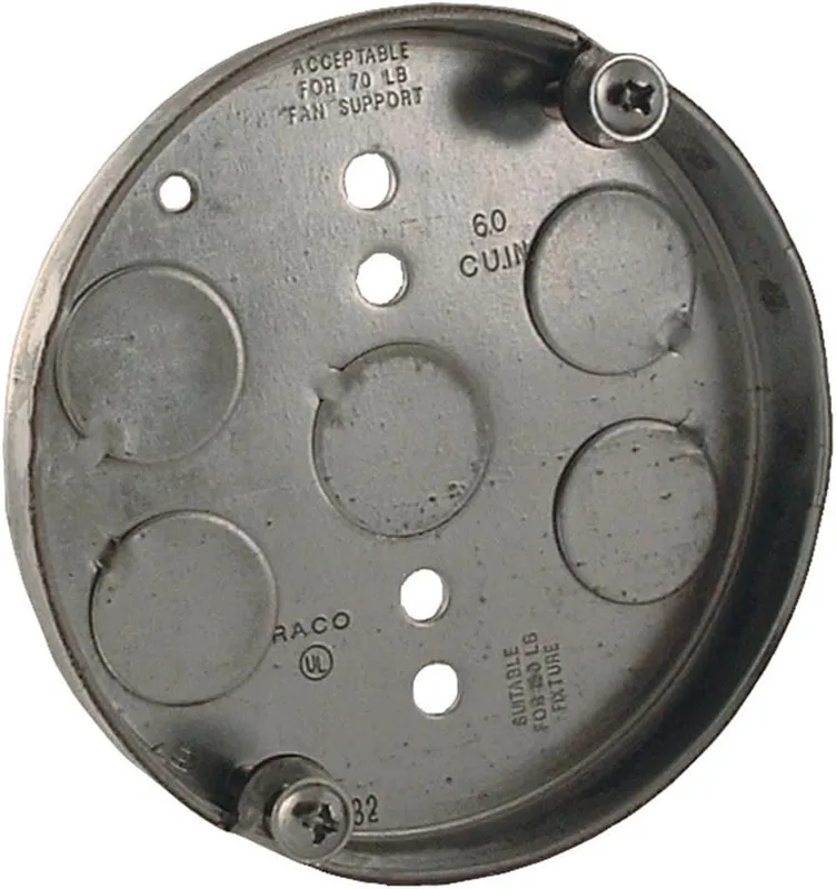 Raco 295 4 Round Ceiling Rated Fan Pan, 1/2 Depth, (5) 1/2 KO's