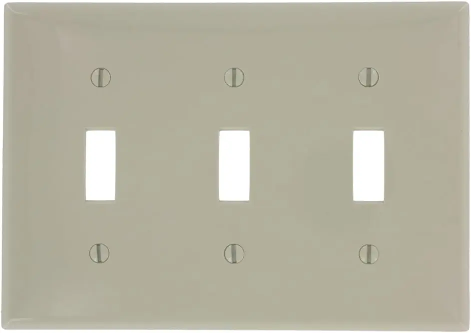Leviton 80711-I 3-Gang Toggle Device Switch Wallplate, Ivory