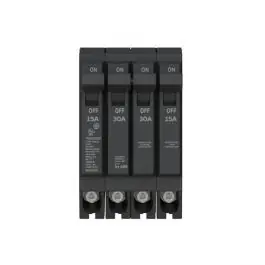 GE THQLQ153015 THQLQ Plug-In Quad Breaker 120/240 VAC 15A/1P & 30A/2P & 15A/1P