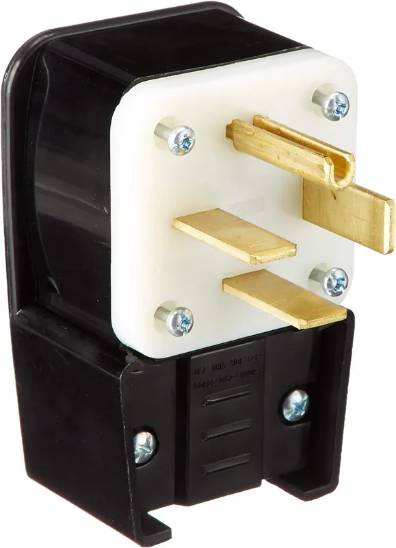 Leviton 8462-P 60 Amp 250 Volt 3-Phase NEMA 15-60P 3-Pole 4 Wire Straight Blade Industrial Grade Grounding Angle Black Plug