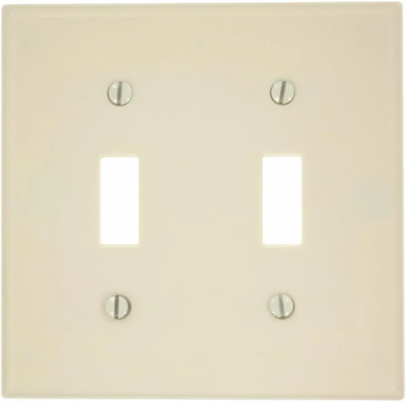SK0423861-US20260702-105043-0 Leviton 78009 2-Gang Toggle Device Switch Wallplate, Standard Size, Thermoset, Device Mount, Light Almond - Image 1