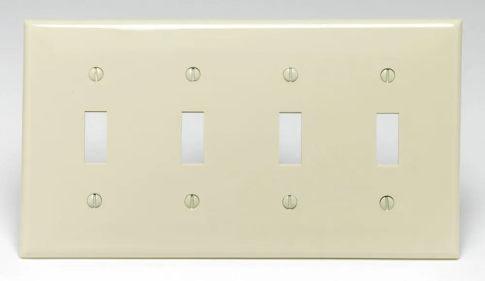 Leviton 80712-I 4-Gang Toggle Device Switch Wallplate, Standard Size, Thermoplastic Nylon, Ivory