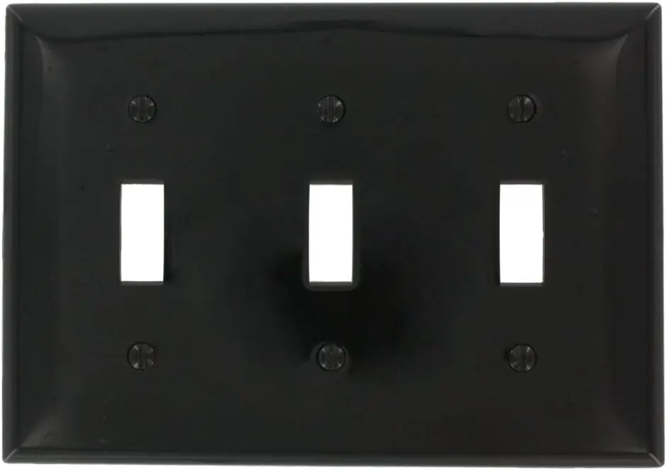 Leviton 80711-E 3-Gang Toggle Device Switch Wallplate, Standard Size Thermoplastic Nylon Black