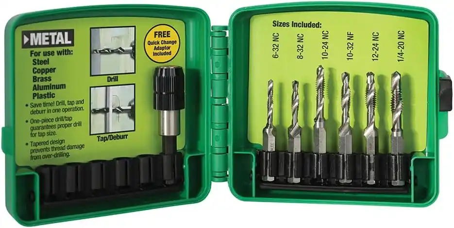 SK0437875-US20260702-105043-0 Greenlee DTAPKIT Drill/Tap Kit 6pc Set Right Hand Cutting High-Speed Steel - Image 1