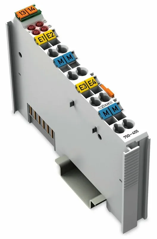 SK0437951-US20260702-105043-0 WAGO 750-455 Standard Analog Input Slice Module 4AI 4-20mA SE DIN Rail Mount - Image 1