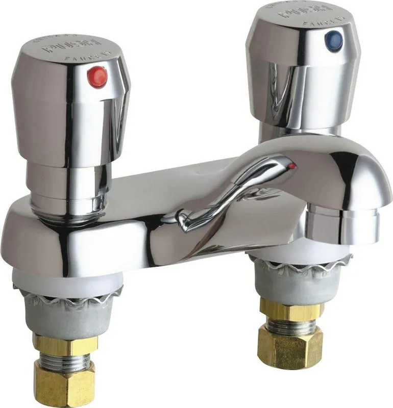 Chicago Faucets 802-VE2805-665ABCP Two Handle Centerset Bathroom Sink Faucet with Integral Spout