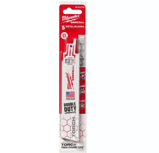 Milwaukee 48-00-5784 The Torch 6 Bi-Metal Reciprocating Saw Blade, 18TPI, 6 inches