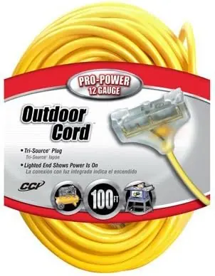 Southwire 4189SW8802 Tri-Source Type SJTW Extension Cord With Lighted End, 125 VAC, 100 ft