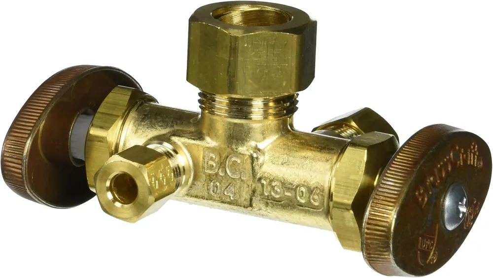 SK0441296-US20260702-105043-0 BrassCraft CR1900DVXR Shut-Off Stop-Compression Inlet Rough Brass Dual Outlet - Image 1