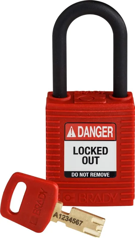 SK0442214-US20260702-105043-0 Brady NYL-RED-38PL-KD Nylon Padlock - Keyed Different - 1.5 Plastic Shackle - Image 1