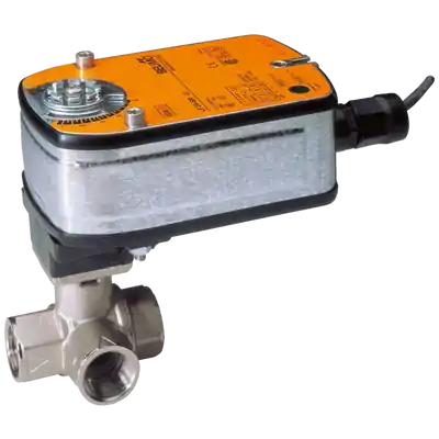 Belimo B315L+LF24 Ball Valve 0.5 3 Way 6.4 Cv w/ Spg Rtn 24V On/Off