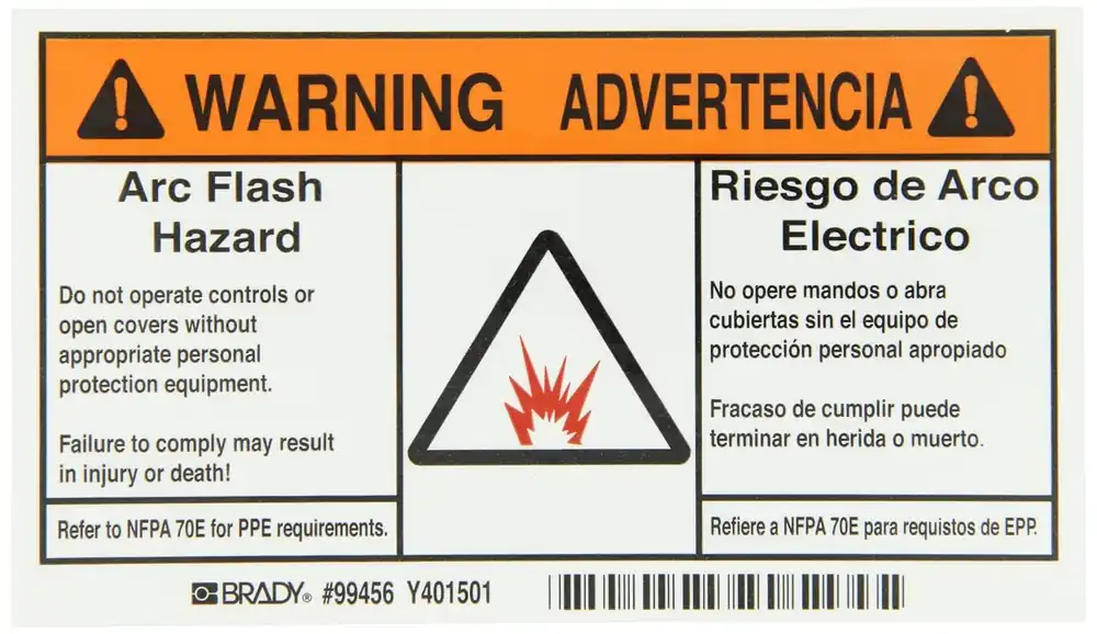 SK0443404-US20260702-105043-0 Brady 99456 3.5 x 6 B-302 High Performance Polyester Black and Orange on White Arc Flash Label - Image 1