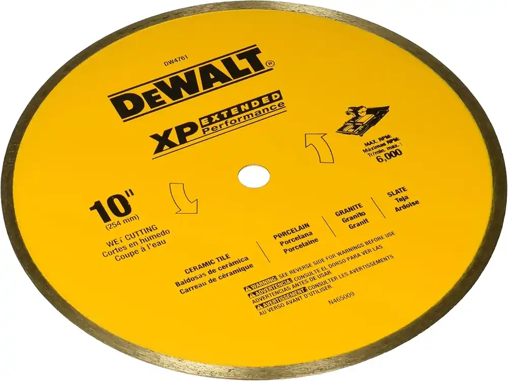 SK0444039-US20260702-105043-0 Dewalt DW4761 Diamond Blade for Ceramic or Tile, Wet Cutting, Continuous Rim, 5/8-Inch Arbor, 10-Inch - Image 1