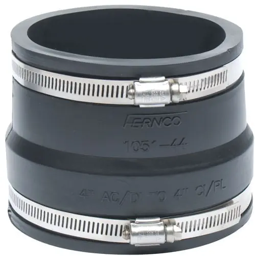SK0445962-US20260702-105043-0 Fernco 1051-44 Flexible Pipe Coupling 4 in, AC/Ductile Iron x Cast Iron/Plastic, PVC - Image 1