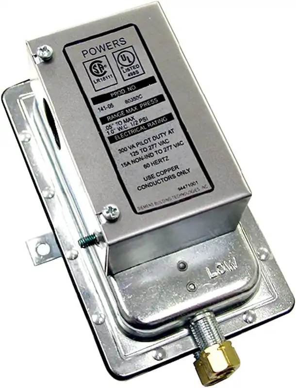 SK0450045-US20260702-105043-0 Siemens 141-0574 Differential Static Pressure Airflow Switch, Auto Reset Action, Silver - Image 1