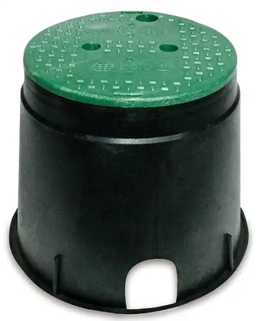 SK0454142-US20260702-105043-0 NDS 111BC 10 Round Standard Series Irrigation Control Valve Box Black Box Green Cover - Image 1